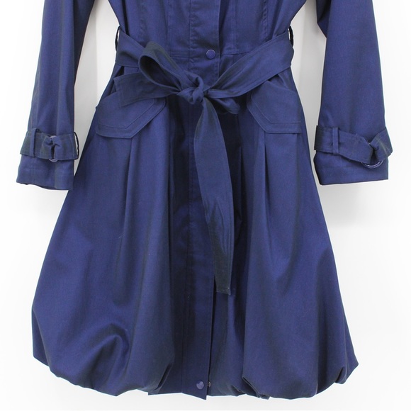 SAMUEL DONG Classic Bubble Hem Trench Coat Jacket Lined Navy Blue Dress … - Picture 9 of 14